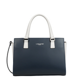 Sac à main en cuir Lancaster-Smooth Bleu/Ecru