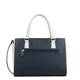 Sac à main en cuir Lancaster-Smooth Bleu/Ecru