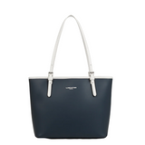 Sac cabas en cuir Lancaster-Smooth Bleu/Ecru