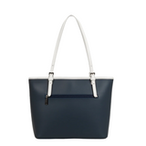 Sac cabas en cuir Lancaster-Smooth Bleu/Ecru