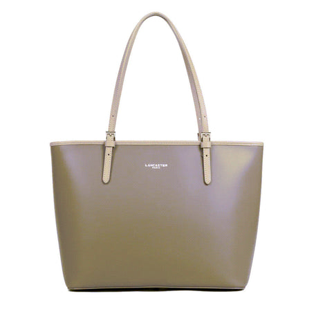 Sac cabas en cuir Lancaster-Smooth Taupe/Galet