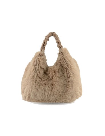 Sac porté épaule Mia&Joy – Modèle Izza en fausse fourrure-Mastic