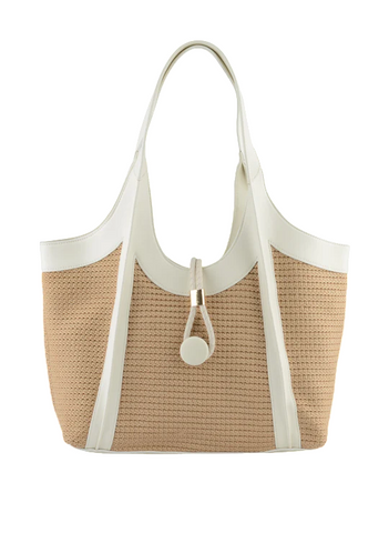 Sac à main porté épaule en paille Margareth Beige/Blanc