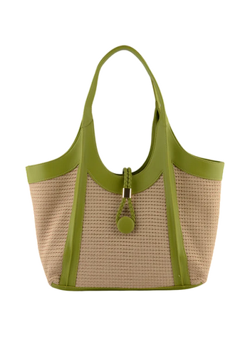 Sac à main porté épaule en paille Margareth Beige/Vert