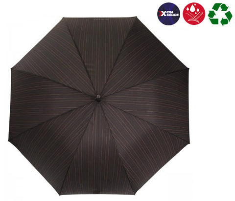 X-TRA Solid Crook Isotoner Folding Umbrella Black/Stripes 09407